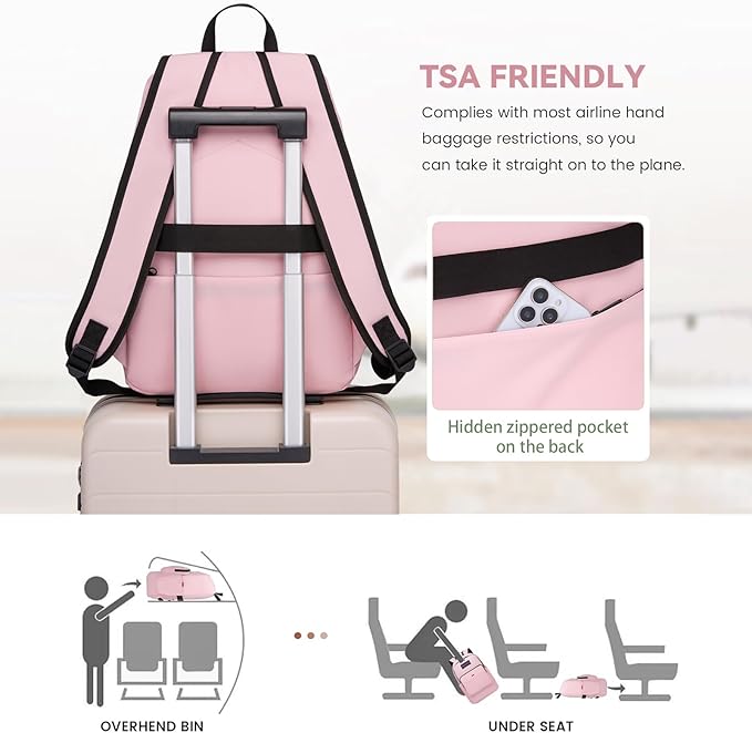 Classic Casual Backpack, Lightweight Daypack with 10 Pockets, Laptop Compartment, EVA Foam Pad (Dark pink)