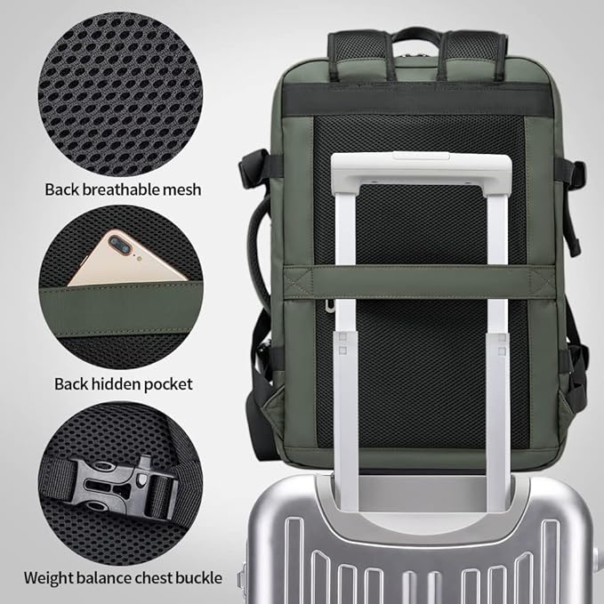 BANGE Carry-on Backpack, 45L Expandable Travel Backpacks,Weekend Backpack Briefcase,Waterproof Laptop Backpack Fits For 17.3” Laptop
