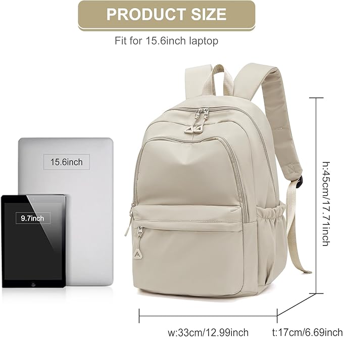 Casual Laptop Backpack for Women Men College Bookbag Waterproof Lightweight School Bag 15.6inch Laptop Daypack Large Capacity School Backpack for Teens Boys Girls (khaki)
