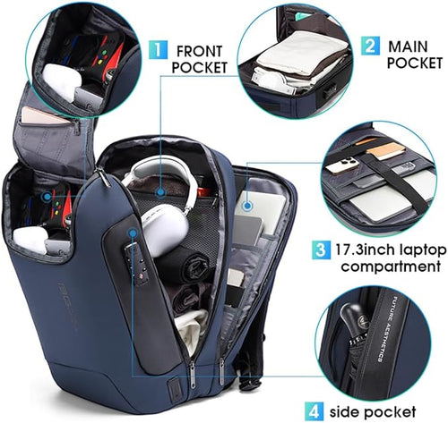 BANGE Mens Business Backpack for Work, Computer Backpacks for Laptops for 17.3 Inch, Men's Backpack with Lock Anti Theft, Backpack for Traveling with USB charging Port