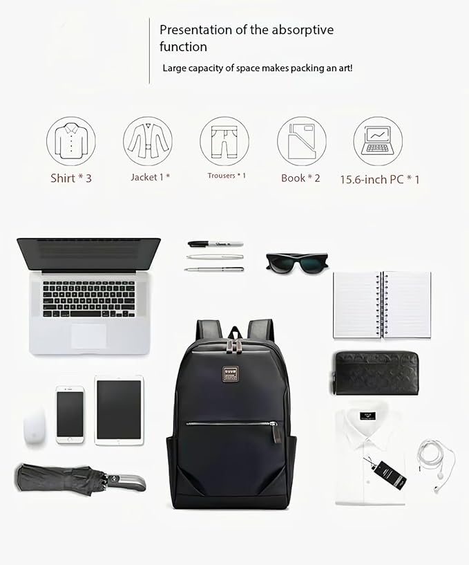 Business Men and Women PU Leather Backpack 15.6inch Laptop Waterproof Backpack Travel Commuter Lightweight schoolbag (Black backpack6,Large)