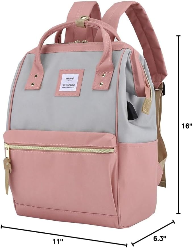 Himawari Laptop Backpack for Women&Men,Wide Open Large USB Charging Port 15.6 Inch Laptop Doctor College Work Bag (9001-Gray&Pink)