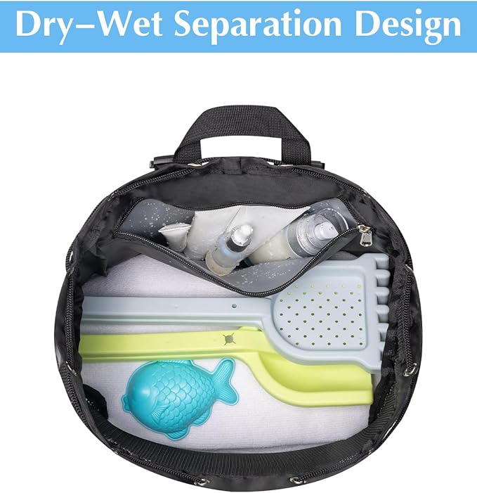 Drawstring Backpack Sandproof Beach Backpack with Shoe Compartment & Wet Pocket Waterproof Mesh Swim Bag Pool Bag for Gym, Travel and Workout Gear (Black)