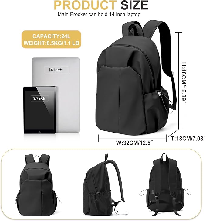 Basic Black Backpack For High School Women Men,Lightweight Casual Daypack College Backpack,Simple Bookbag For Teens Boys Girls,Waterproof School Bag
