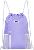 WANDF Drawstring Backpack Sports Gym Sackpack with Mesh Pockets Water Resistant String Bag for Women Men (Purple)