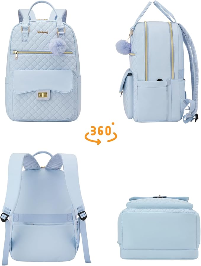 Teen Girls Backpack, Aesthetic School Book Bag with Charging Hole for Kids Elementary Middle High School College Women, Blue