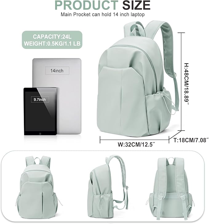 Basic Backpack For High School Women Men,Lightweight Casual Daypack College Backpack,Simple Bookbag For Teens Boys Girls,Waterproof School Bag(Green)