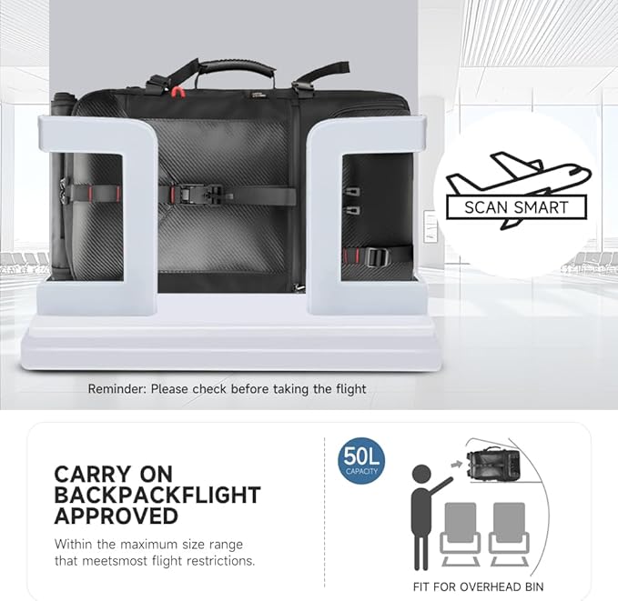 SWICKY Travel Backpack for Men, 40L-50L Flight Approved Carry On Backpack,Hiking Laptop Backpack with Shoe Compartment & Water Bottle Pocket,17 Inch Laptop Sleeve, 3-4 Day Business Travel