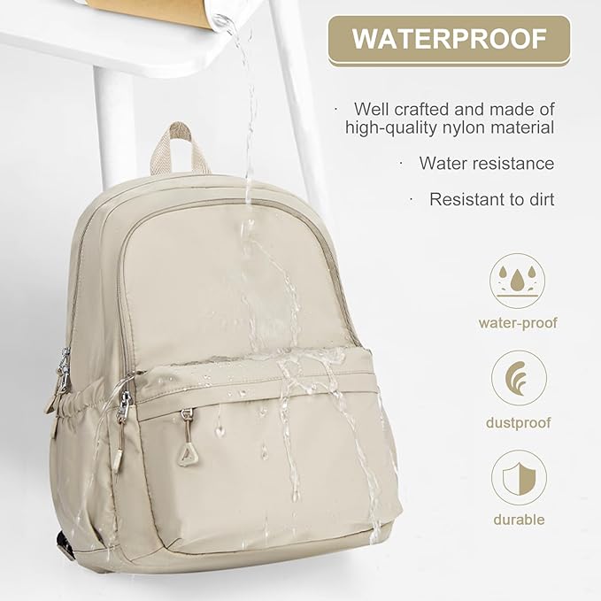 Casual Laptop Backpack for Women Men College Bookbag Waterproof Lightweight School Bag 15.6inch Laptop Daypack Large Capacity School Backpack for Teens Boys Girls (khaki)