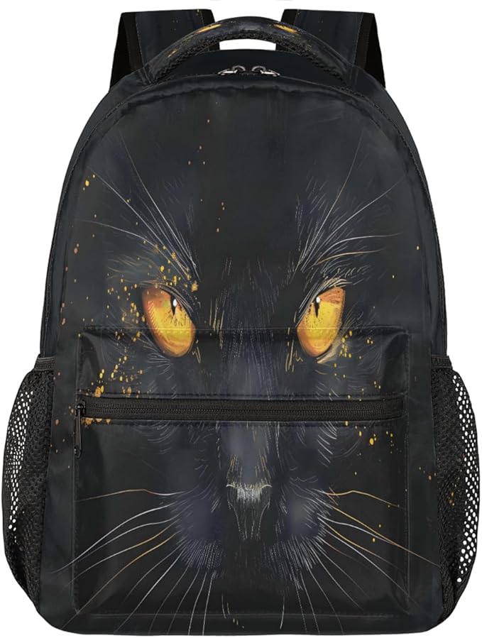 Pardick Black Cat Backpack for Kids Girls Boys Lightweight School College Students 18in Bookbag Large Capacity Computer Backpacks Laptop Rucksack Travel Gym Hiking Camping Daypack