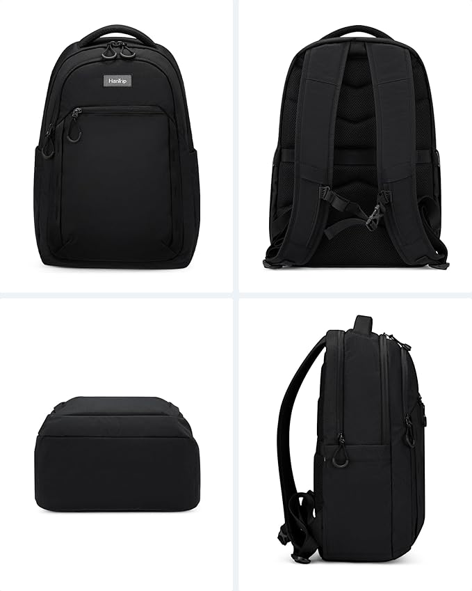 Travel Laptop Backpack for Women Men, 18 Inch Large Work Backpack for Commuter College School Book Bags, Water Resistant Backpack with Luggage Strap Water Bottle Pocket Chest Strap, Black