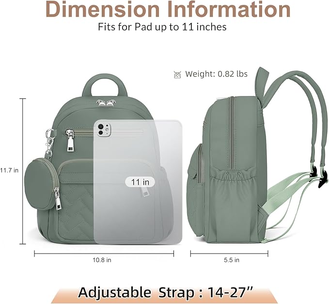 Mini Backpack for Women Small Backpack Purse, Anti Theft Backpack Waterproof Lightweight Puffer Back packs for Travel, Work with Coin Purse Green