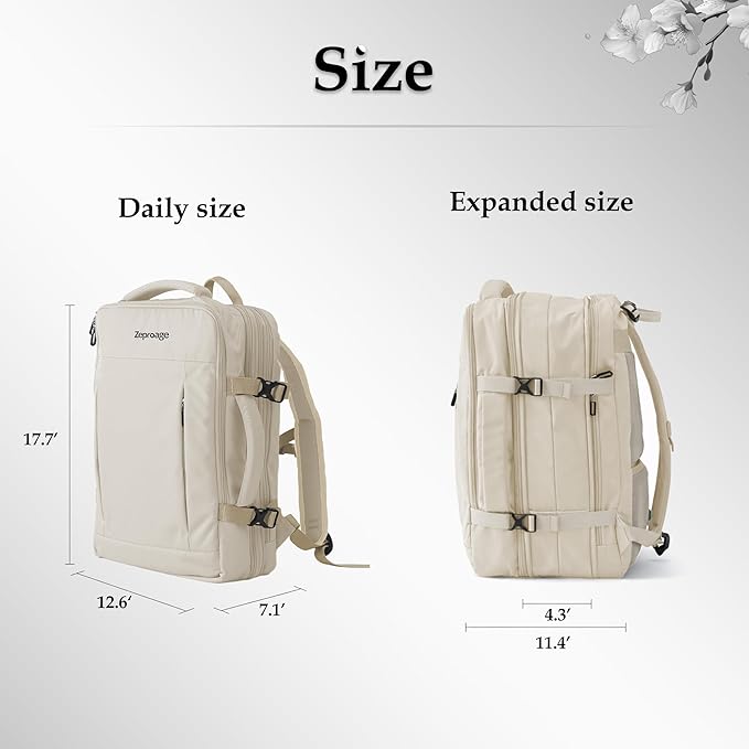 Travel Backpack, Expandable Large Capacity Business Work, Water Repellent Carry On Daypack with USB Charging Port, Fit 17 Inch Laptop, Bag for Men and Women, Beige