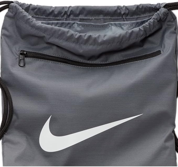 Nike Brasilia Training Gymsack, Drawstring Backpack with Zipper Pocket and Reinforced Bottom, Flint Grey/Flint Grey/White