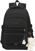 Girls Backpack for College High Middle School Student, Cute Aesthetic Bookbag for Teens Women with Accessories,Black