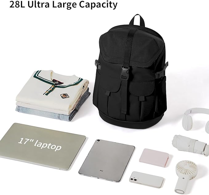 aji Travel Laptop Backpack for Men Women, Large School BackpackFit 17 Inch Laptop, Carry on Backpack for Airplanes, Water Resistant & Comfortable College Computer Backpack(Obsidian Black)