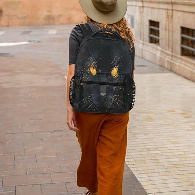 Pardick Black Cat Backpack for Kids Girls Boys Lightweight School College Students 18in Bookbag Large Capacity Computer Backpacks Laptop Rucksack Travel Gym Hiking Camping Daypack