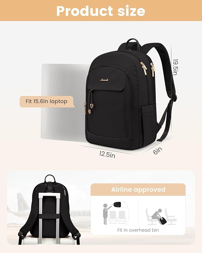LOVEVOOK Travel Laptop Backpack Women, 15.6 Inch Anti Theft College Backpack Woman with Laptop Compartment, Large Water Resistant Black Computer Daypack for Work Casual Travel Essentials, dark purple