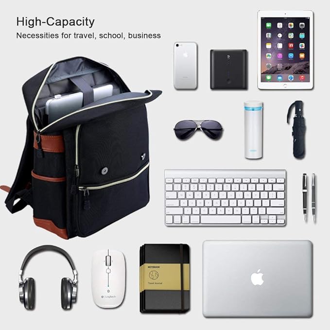 Modoker Eco-Friendly Vintage Laptop Backpack for Women Men,Travel Backpacks with USB Charging Port Fashion Backpack Fits 15.6Inch Notebook, Black