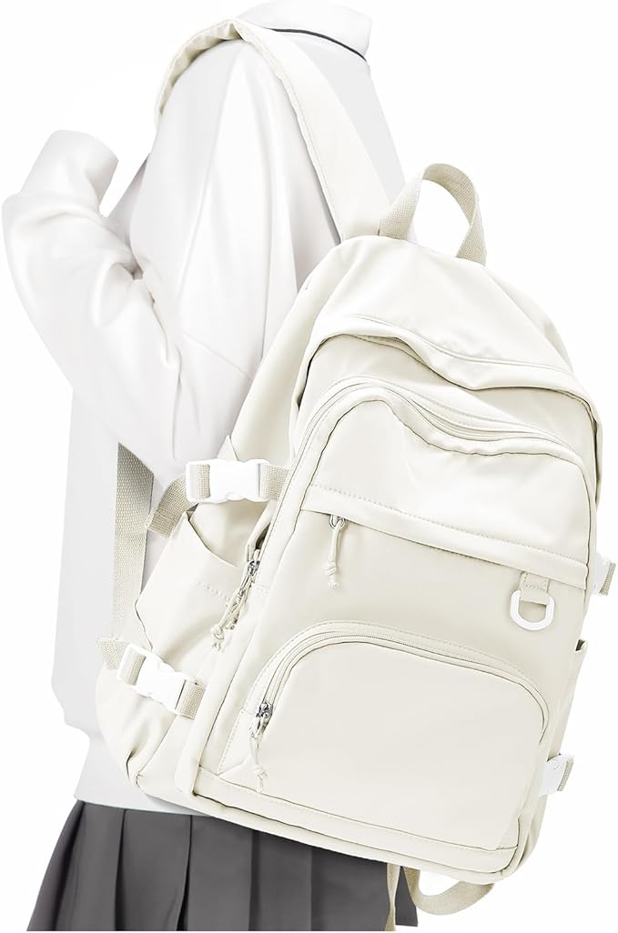 Lightweight College Backpack for Women Men Cute School Bag for Teens Girls Boys High School Backpack for Students Waterproof Casual Daypack Backpack（Beige）