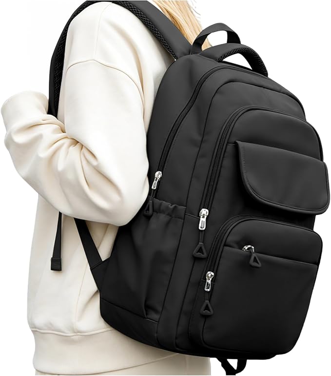 School Backpack for Women Men, Water Resistant Backpacks for Girls 15.6 Laptop Multifunction Casual Daypack, Basic College Backpack School Bookbag Mochilas Escolares para Niñas, Black