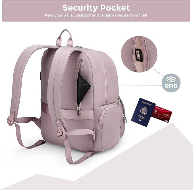 Swissdigital Design Backpack for Women, 15.6 inch Laptop College Pink Medium Simple Modern Backpacks for School with USB Charging Port for Womens Girls | SD1711-82