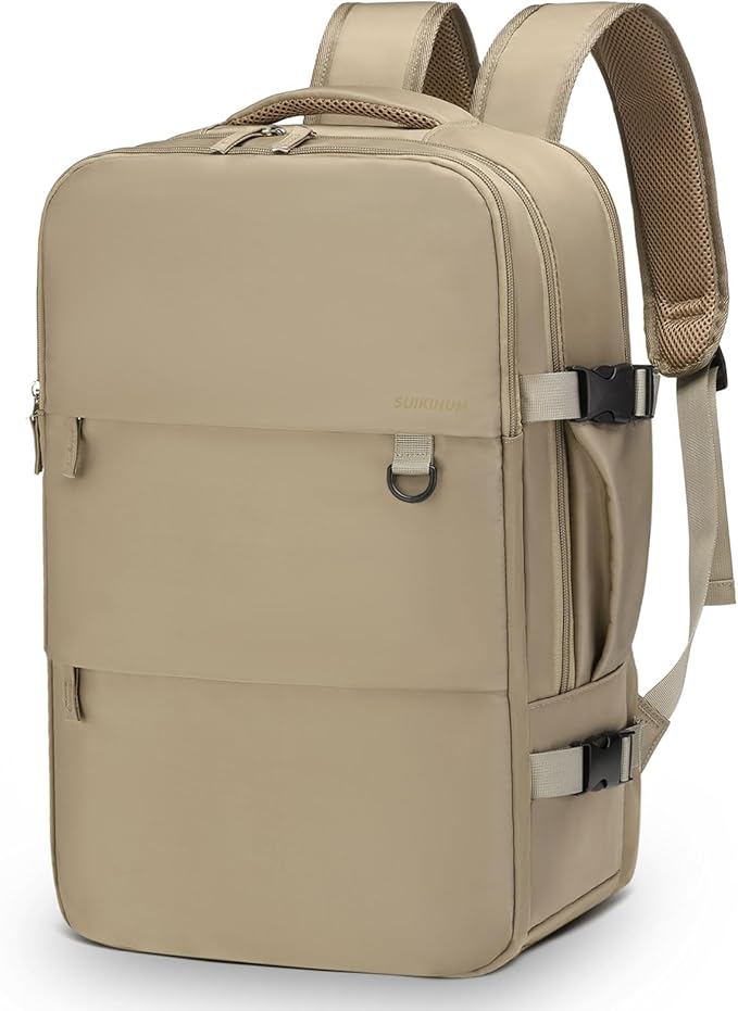 Travel Backpack for Men Women, 35L Laptop Backpack W/Shoe Compartment, Water Resistant Flight Approved Fits 15.6-inch Laptop, Khaki