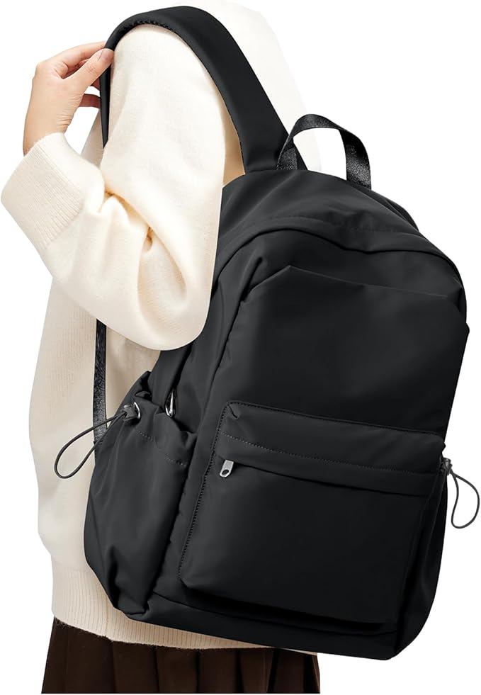 Small Black Backpack for School, High School Book Bag Back Pack for Teens Girls Boys, Lightweight College Backpack Bookbag for Women Men, Simple Casual Daypack Mochilas Escolares para Adolescentes