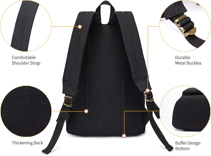 Canvas Laptop Backpack Durable Rucksack Travel Notebook Bag School Backpack Bookbag for Men Women Black Factory Directly