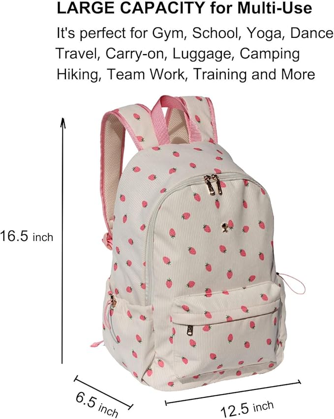 ESVAN Corduroy Backpack Lightweight Fashion 17 inch Laptop Bag for Women Casual College (Corduroy Pink strawberry)