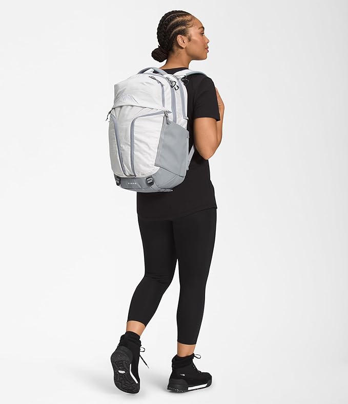 The North Face Women's Surge Commuter Laptop Backpack - Everyday Travel Bag, Laptop Sleeve, Water-Repellent, TNF White Metallic Mélange/Mid Grey-NPF, One Size