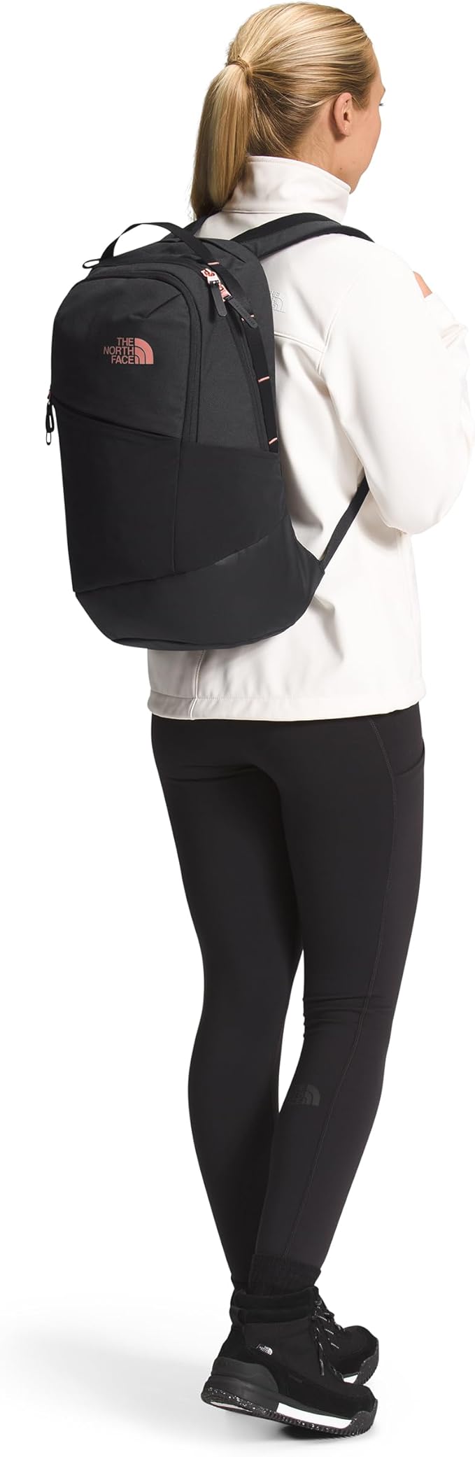The North Face Women's Isabella 3.0 Backpack | Everyday Travel Bag with 16" Laptop Sleeve, Water-Repellent Finish, Women-Specific Fit, TNF Black Light Heather/Burnt Coral Metallic-NPF, One Size