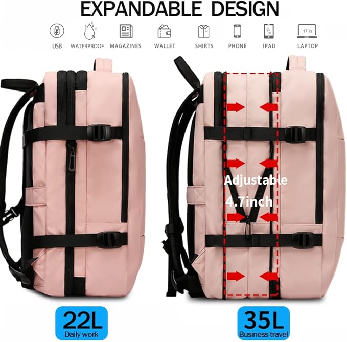 BANGE 35L Travel Backpack for Women, Carry On Backpack with USB Charging Port,17.3 Inch Laptop Backpack Flight Approved, College School Bag Casual Daypack for Weekender Business Hiking…