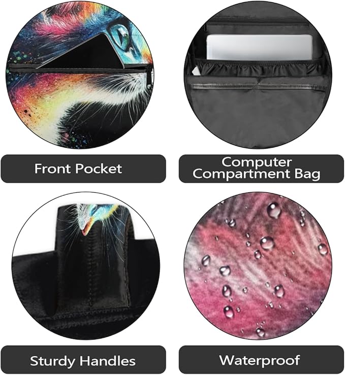 Pardick Cute Cat Colorful Backpack for Kids Girls Boys Lightweight School College Students 18in Bookbag Large Capacity Computer Backpacks Laptop Rucksack Travel Gym Hiking Camping Daypack