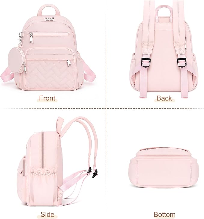 Mini Backpack for Women Small Backpack Purse, Anti Theft Backpack Waterproof Lightweight Puffer Back packs for Travel, Work with Coin Purse Pink