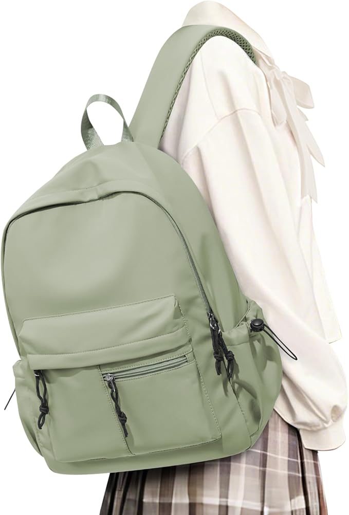 School Backpack for Girls Boys Bookbag Cute Aesthetic College Backpack Women Middle High School Teen Students Book Bag Lightweight Gym Work Laptop Casual Daypack Backpacks Men Green