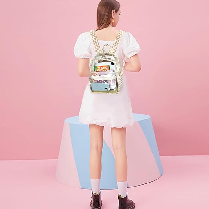 BTOOP Clear Mini Backpack for Stadium Events 12x12x6 Small Transparent Backpacks Plastic See Through Clear Bag for Concerts Work Festival Security Travel