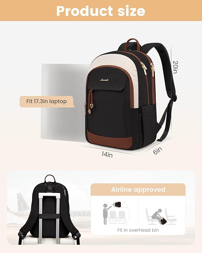 LOVEVOOK Laptop Backpack for Women, 15.6 inch Waterproof College Backpack Woman with Laptop Compartment Computer Bag Travel Backpack Purse, Large Black Computer Daypack for Work Casual