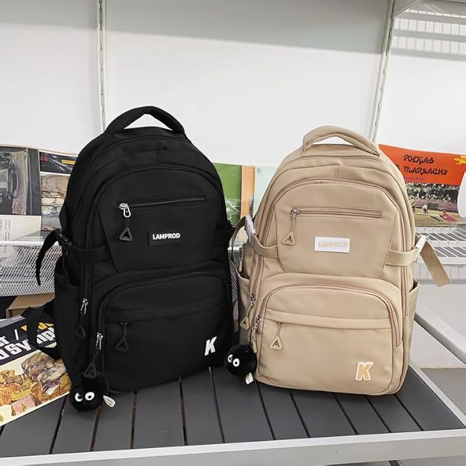 Cute Backpack Aesthetic Backpack for Girls School Casual Daypack Middle Student Travel College Backpack for Kids Large Capacity Travel(Khaki)