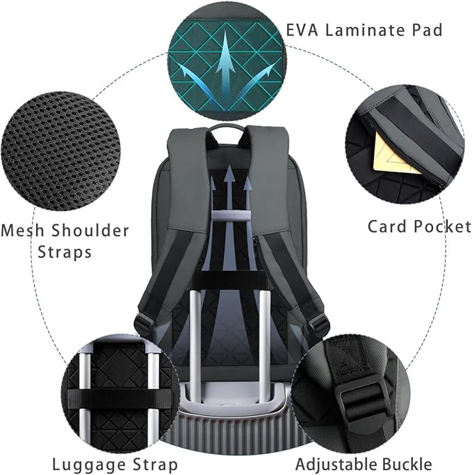 hk Backpack for Men Business Slim Backpack with USB Charger Computer Lightweight Anti-theft Travel (Dark Grey, 17.3 Inch)