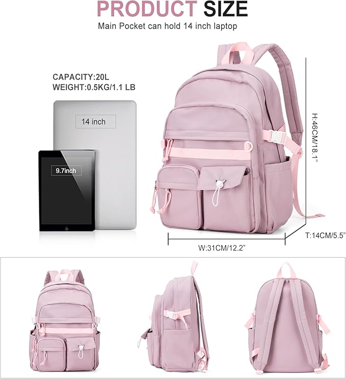 weradar Aesthetic College Backpack Women,Students Casual Travel Daypacks,High School Bookbags For Teen Girls,Cute School Backpack With Lots of Pockets(purple)