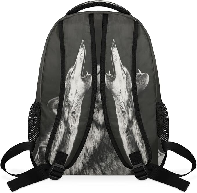 Pardick Howling Moon Wolf Backpacks for Boys Girls Kids Grey Wolf Lightweight 16 Inch School Backpack Laptop College Bookbag Travel Casual Daypack Hiking Camping Computer Rucksack Medium