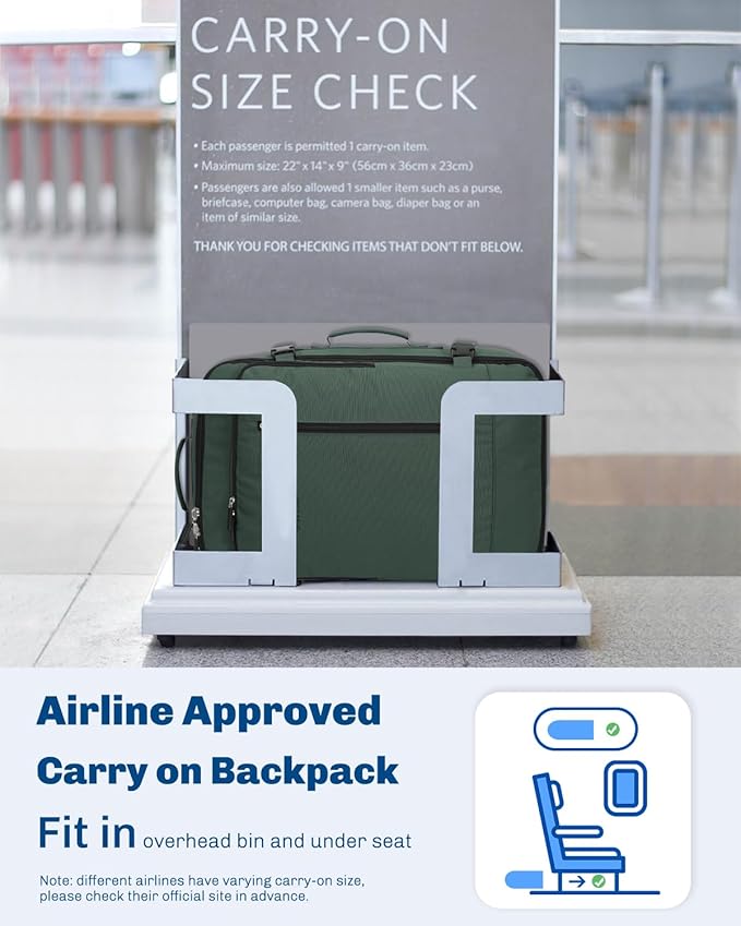 Hynes Eagle Carry on Backpack 38L Large Travel Backpack for Women Flight Approved Weekender Bag Laptop Backpack Men 15 inches Oliver Green