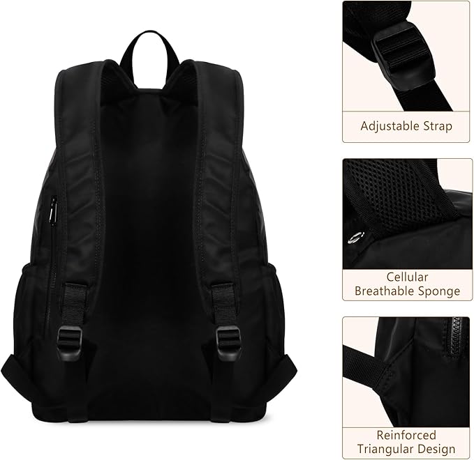Women's Water-resistant Daypack Backpack, 15.6 Inch Laptop Compartment & Anti-Theft Pocket, Adjustable Padded Straps for Commuting, Travel, Work, College, Black