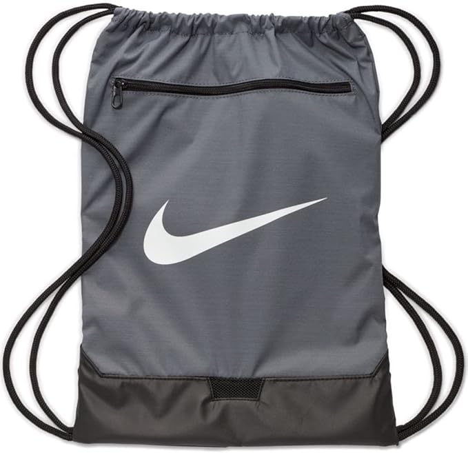 Nike Brasilia Training Gymsack, Drawstring Backpack with Zipper Pocket and Reinforced Bottom, Flint Grey/Flint Grey/White