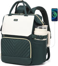 Computer Backpack for Women, Work Bag Laptop Bookbag with Cup Holder & USB Charger for Teacher Nurse College Travel Back Pack, Gifts, Beige DarkGreen
