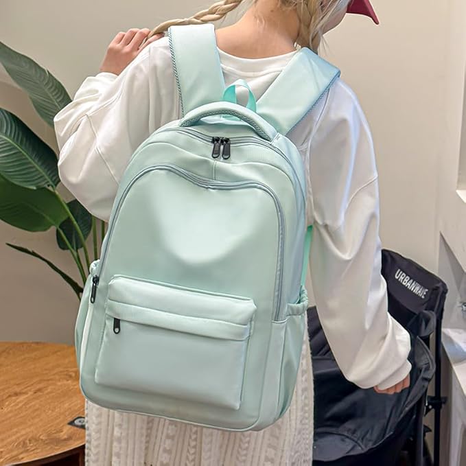 Cute College Backpack for School Aesthetic Backpack for Teen Girls Students Laptop Bag Large Capacity Bookbags Kids Travel Lightweight Backpacks for Casual Daypacks School Bag Solid Color(Green)