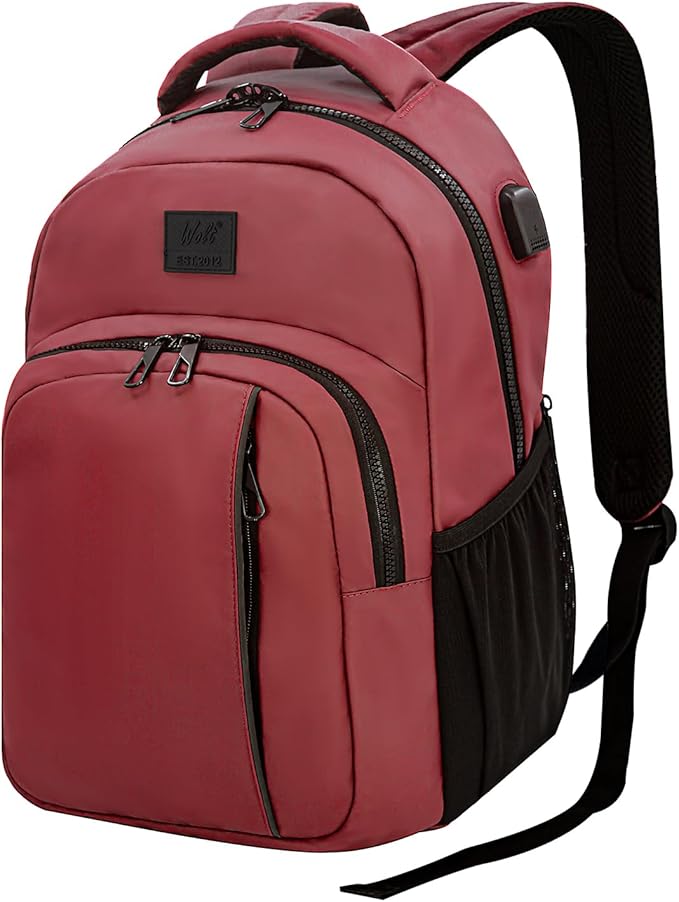WOLT Laptop Backpack for Men Women for 15.6 Inch and 17 Inch Notebook, Travel Backpack Carry On Flight Approved with Computer Compartment, College Bookbag with USB Charging Port (Red)