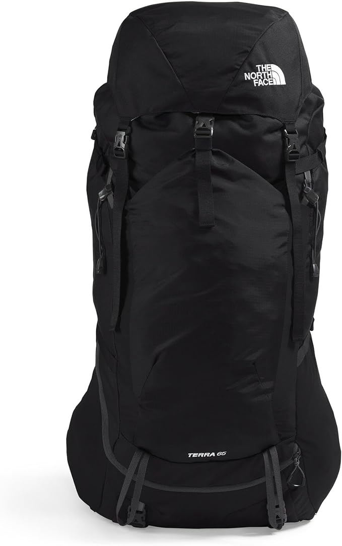 The North Face Terra 65 Backpack - Unisex Hiking Pack, Cinch-Top Opening with Zipper, Pole & Ice Axe Attachments, TNF Black/Asphalt Grey-NPF, Small/Medium