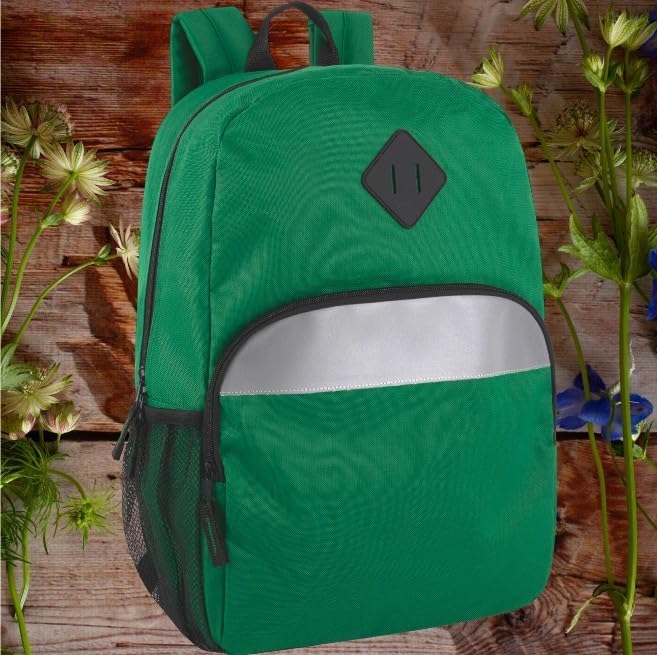 Trail maker Reflective School Backpack for Kids | Colorful Backpack with Adjustable Straps, Side Water Bottle Pockets (Green)